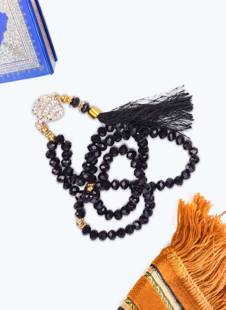 Classic Black Crystal Tasbeeh — Premium Fabric